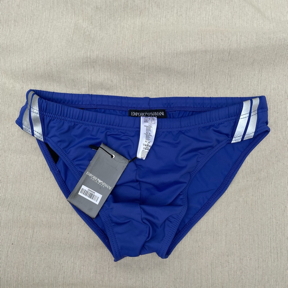 Emporio Armani Blue Swimwear men’s with Silver Stripes low rise speedo bikini